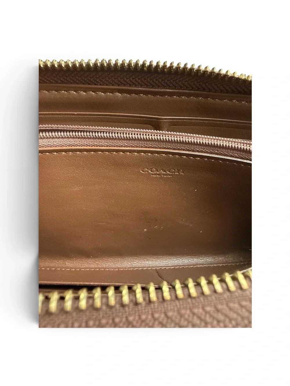 Coach Beige/Brown Signature Zip Around Wallet